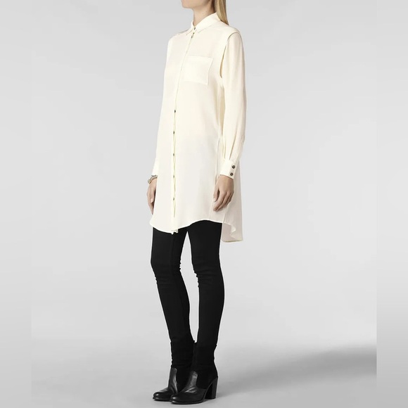 All Saints Madison Ivory Silk Shirt Dress - Picture 2 of 7